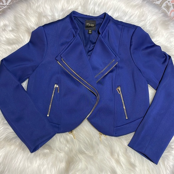 Thalia Sodi Jackets & Blazers - Thalia Sodi Royal Blue Double Breated Cropped Jacket Gold Zippers -M-#0089